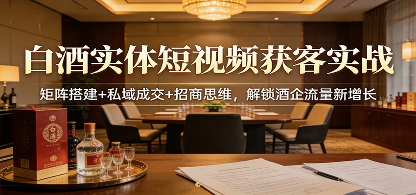白酒实体短视频获客实战：矩阵搭建+私域成交+招商思维，解锁酒企流量新增长-靠谱项目库