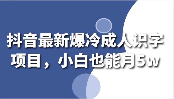 抖音最新爆冷成人识字项目,小白也能月5w-靠谱项目库