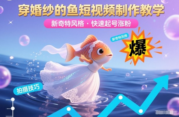 穿婚纱的鱼短视频制作教学,新奇特风格,快速起号涨粉-靠谱项目库