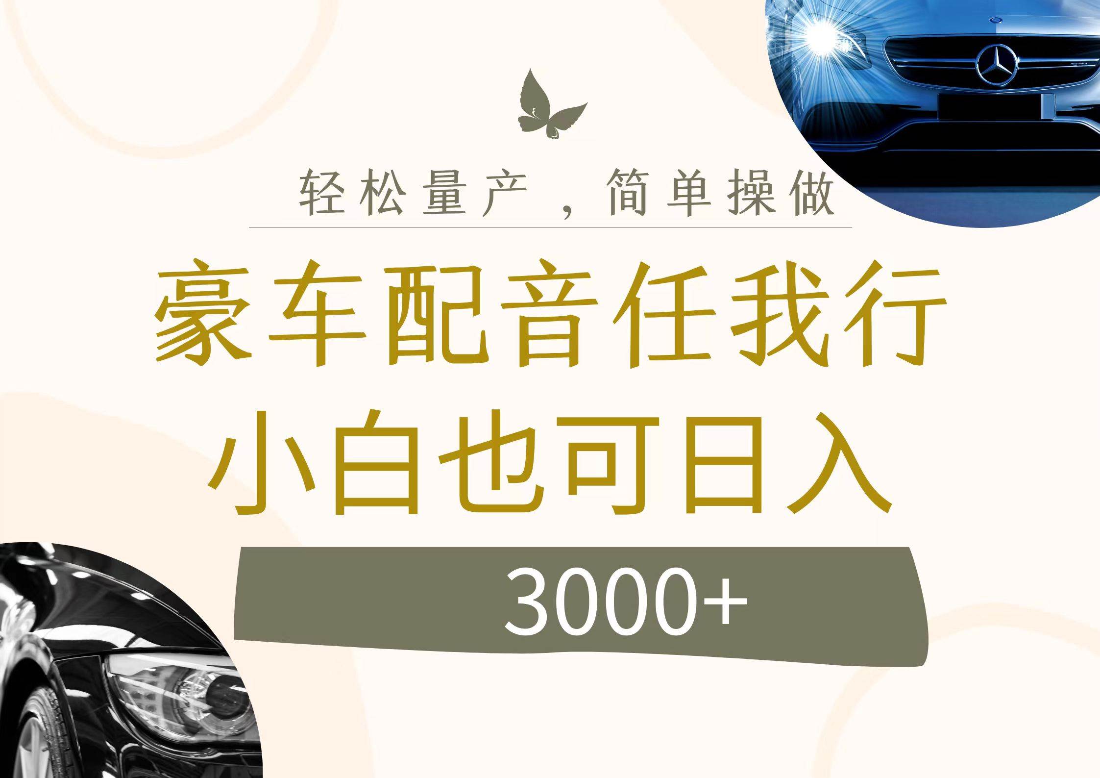 （12206期）不为人知的暴力小项目，豪车配音，日入3000+-靠谱项目库