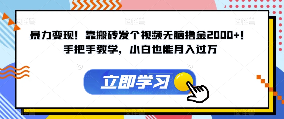 暴力变现!靠搬砖发个视频无脑撸金2000+!手把手教学,小白也能月入过万【揭秘】-靠谱项目库
