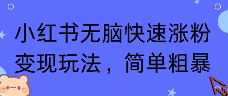 小红书无脑快速涨粉变现玩法,简单粗暴-靠谱项目库