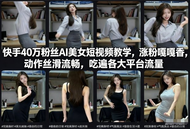 快手40万粉丝博主AI美女短视频教学,涨粉嘎嘎香,动作丝滑流畅,吃遍各大平台流量-靠谱项目库
