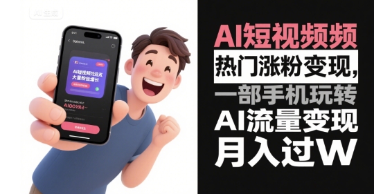 AI短视频热门涨粉变现，一部手机玩转AI流量变现，月入过W-靠谱项目库