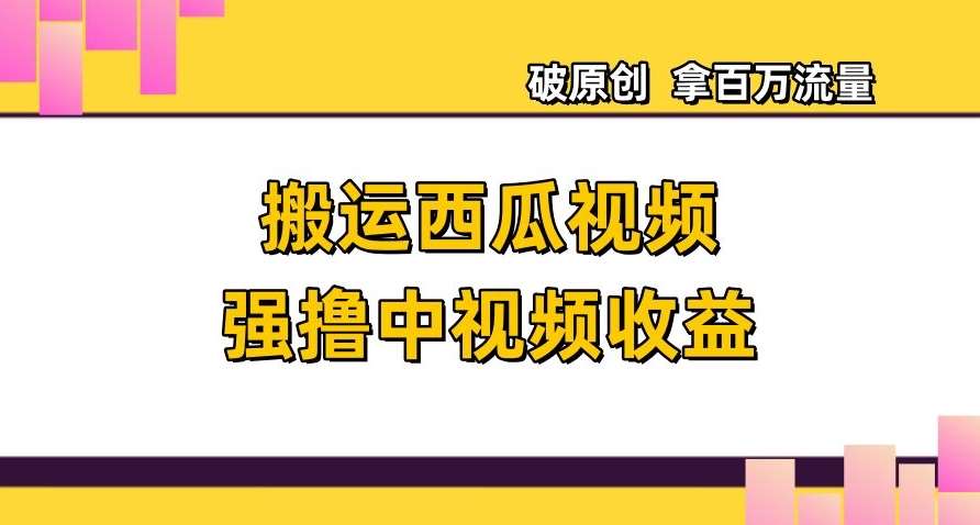 搬运西瓜视频强撸中视频收益，日赚600+破原创，拿百万流量【揭秘】-靠谱项目库