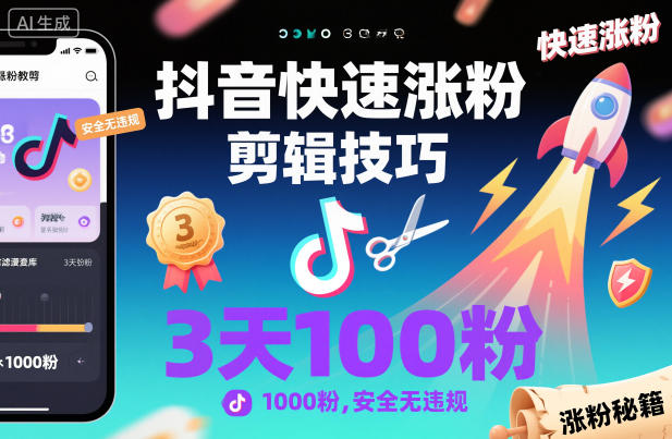 抖音快速涨粉剪辑技巧,3天1000粉,安全无违规-靠谱项目库