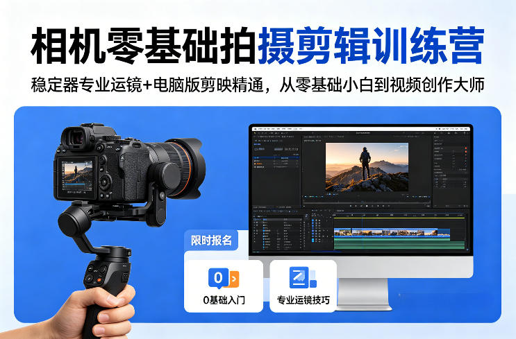 相机零基础拍摄剪辑训练营:稳定器专业运镜+电脑版剪映精通,从零基础小白到视频创作大师-靠谱项目库