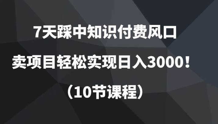 7天踩中知识付费风口，卖项目轻松实现日入3000！（10节课程）-靠谱项目库