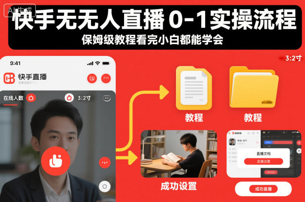 快手无人直播0-1实操流程，保姆级教程看完小白都能学会-靠谱项目库