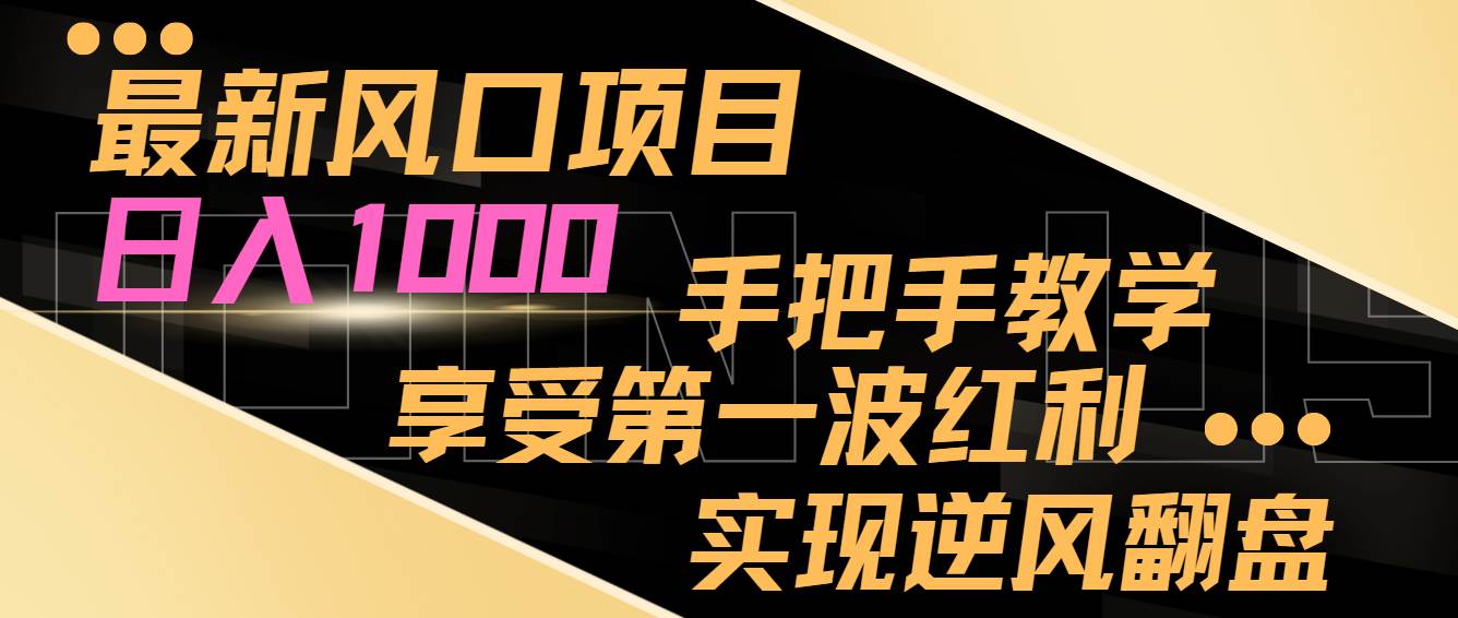 最新风口项目，日入1000，手把手教学，享受第一波红利，实现逆风翻盘-靠谱项目库