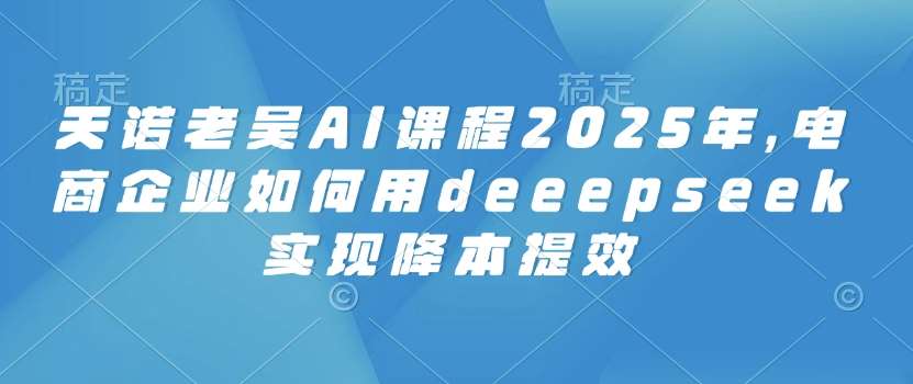 天诺老吴AI课程2025年，电商企业如何用deeepseek实现降本提效-靠谱项目库