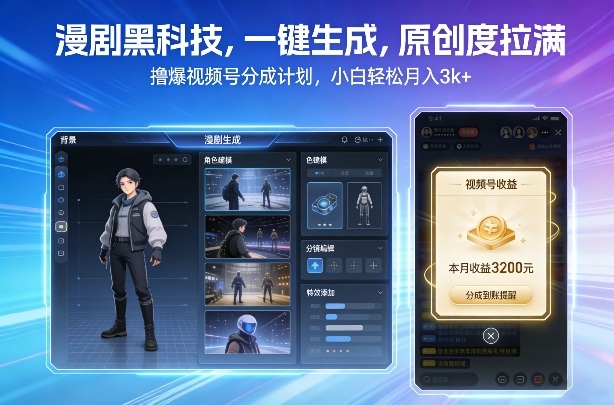 漫剧黑科技，一键生成，原创度拉满，撸爆视频号分成计划，小白轻松月入3k+-靠谱项目库