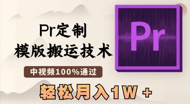 最新Pr定制模版搬运技术，中视频100%通过，几分钟一条视频，轻松月入1W＋【揭秘】-靠谱项目库