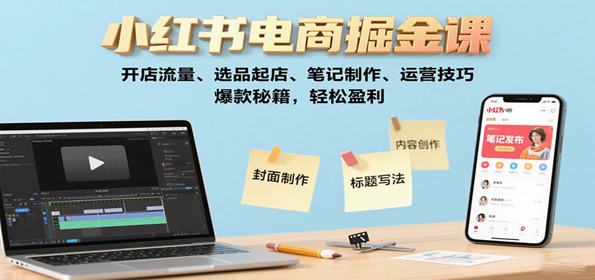小红书电商掘金课:开店流量、选品起店、笔记制作、运营技巧,爆款秘籍,轻松盈利-靠谱项目库