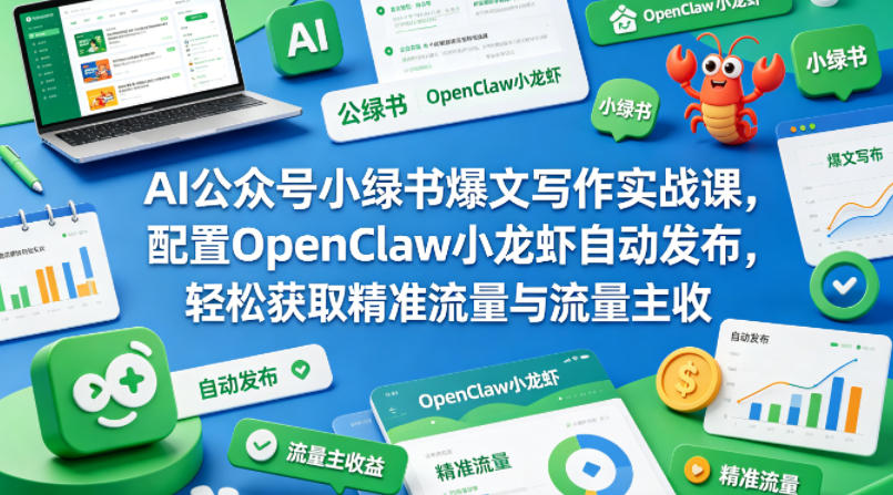 AI公众号小绿书爆文写作实战课,配置OpenClaw小龙虾自动发布,轻松获取精准流量与流量主收益-靠谱项目库