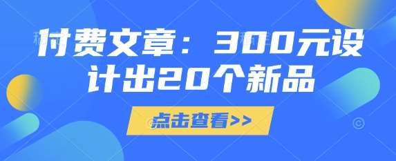 付费文章:300元设计出20个新品-靠谱项目库