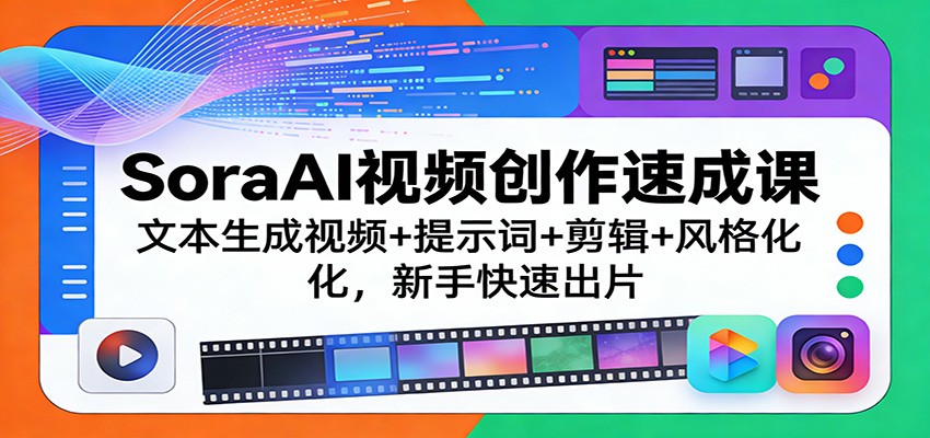 SoraAI视频创作速成课：文本生成视频+提示词+剪辑+风格化，新手快速出片-靠谱项目库
