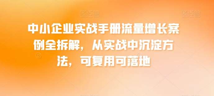 中小企业实战手册流量增长案例全拆解，从实战中沉淀方法，可复用可落地-靠谱项目库