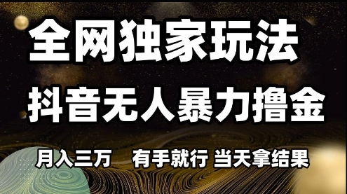 全网独家玩法抖音无人暴力撸金，月入3W，有手就行，当天拿结果【揭秘】-靠谱项目库