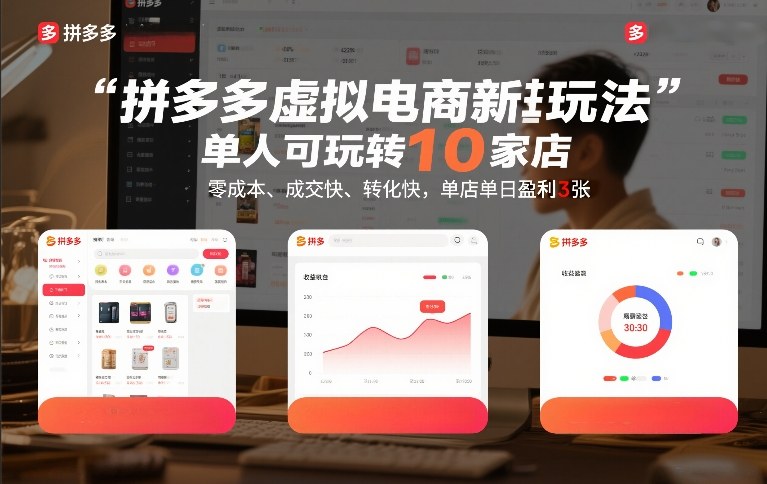 拼多多虚拟电商新玩法，单人可玩转10家店，零成本、成交快、转化快，单店单日盈利3张【揭秘】-靠谱项目库