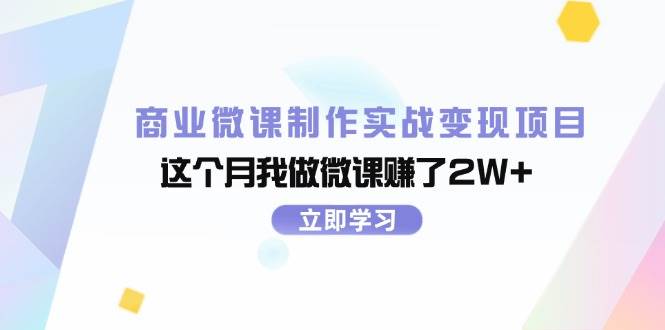 商业微课制作实战变现项目，这个月我做微课赚了2W+-靠谱项目库