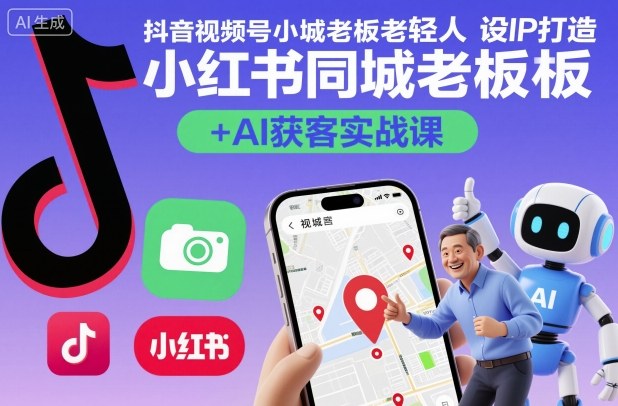 抖音视频号小红书同城老板轻人设IP打造+AI获客实战课，人设打造-算法拆解-拍摄剪辑-内容运营-AI创作-靠谱项目库