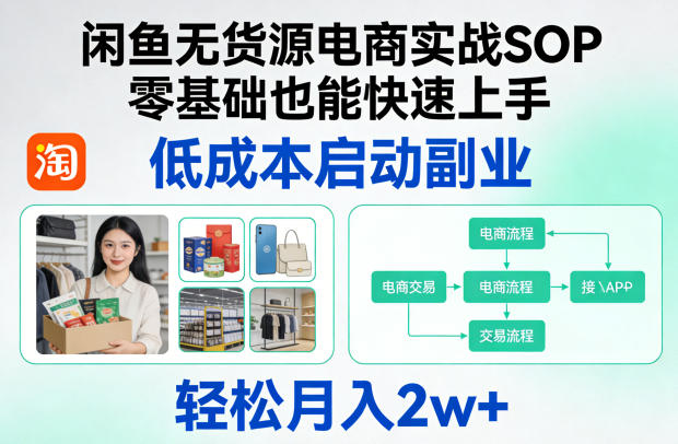 闲鱼无货源电商实战SOP，零基础也能快速上手，低成本启动副业，轻松月入2w+-靠谱项目库