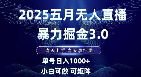 2025五月无人直播暴力掘金3.0，当天上手，当天拿结果，单号日入1k+小白可做可矩阵【揭秘】-靠谱项目库