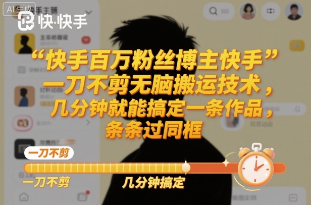 快手百万粉丝博主快手一刀不剪无脑搬运技术，几分钟就能搞定一条作品，条条过同框-靠谱项目库