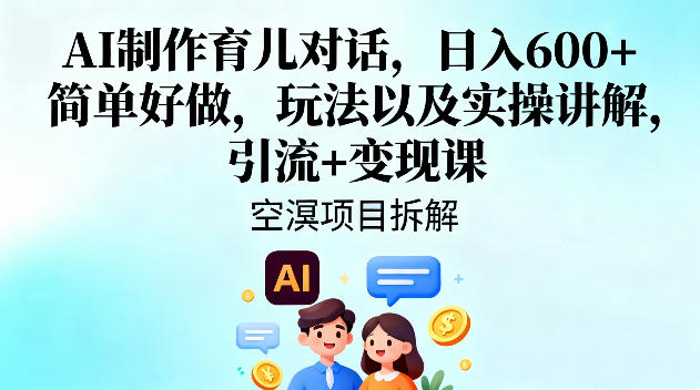 AI制作育儿对话，日入6张+，简单好做，玩法以及实操讲解，引流+变现课-靠谱项目库