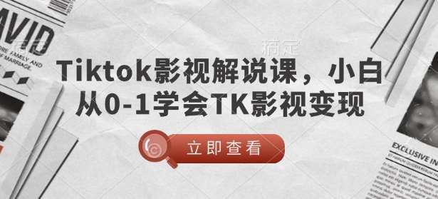 TikTok影视解说课，小白从0-1学会TK影视变现-靠谱项目库