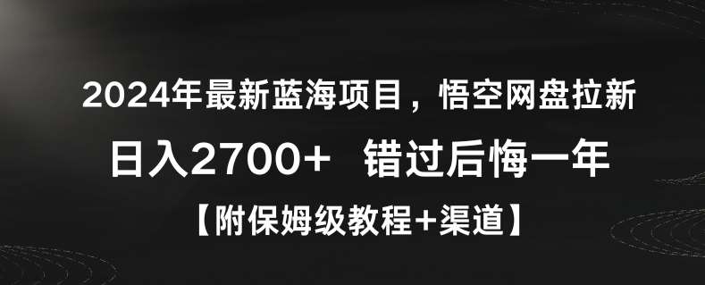 2024年最新蓝海项目，悟空网盘拉新，日入2700+错过后悔一年【附保姆级教程+渠道】【揭秘】-靠谱项目库