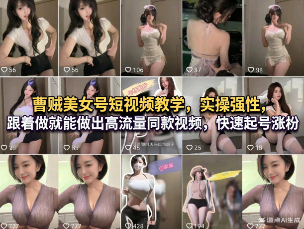 曹贼美女号短视频教学,实操性强,跟着做就能做出高流量同款视频,快速起号涨粉-靠谱项目库