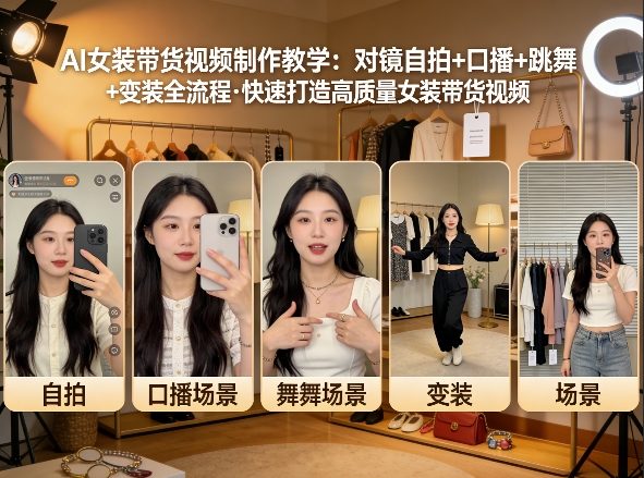AI女装带货视频制作教学,对镜自拍、口播、跳舞、变装全流程,快速打造高质量女装带货视频-靠谱项目库