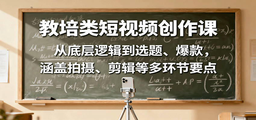 教培类短视频创作课：从底层逻辑到选题、爆款，涵盖拍摄、剪辑等多环节要点-靠谱项目库