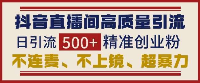 抖音直播间引流创业粉，无需连麦、不用上镜、超暴力，日引流500+高质量精准创业粉-靠谱项目库