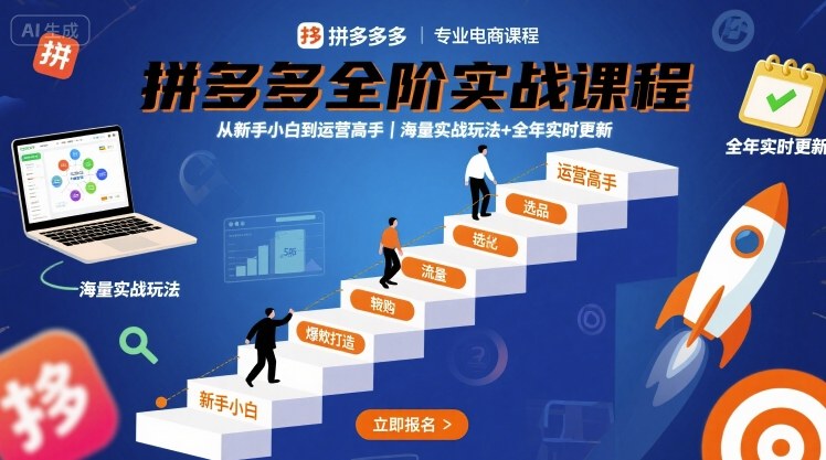 拼多多全阶实战课程,从新手小白到运营高手,海量实战玩法+全年实时更新【2025年9月更新】-靠谱项目库