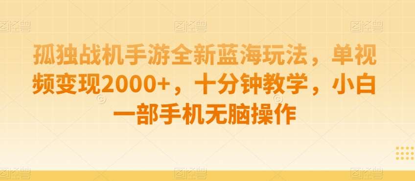 孤独战机手游全新蓝海玩法,单视频变现2000+,十分钟教学,小白一部手机无脑操作【揭秘】-靠谱项目库