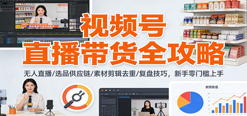 视频号直播带货全攻略:无人直播/选品供应链/素材剪辑去重/复盘技巧,零门槛上手-靠谱项目库