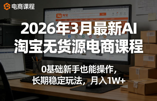 2026年3月最新AI淘宝无货源电商课程，0基础新手也能操作，长期稳定玩法，月入1W+-靠谱项目库