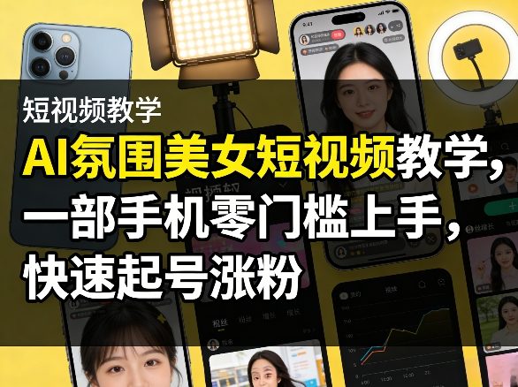 AI氛围美女短视频教学，一部手机零门槛上手，快速起号涨粉-靠谱项目库