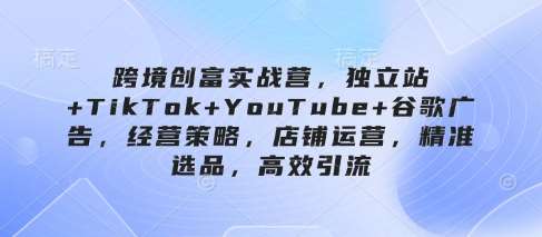 跨境创富实战营，独立站+TikTok+YouTube+谷歌广告，经营策略，店铺运营，精准选品，高效引流-靠谱项目库