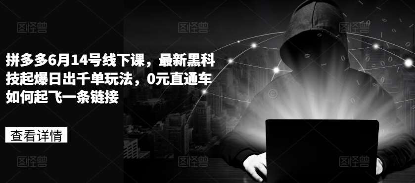 拼多多6月14号线下课，最新黑科技起爆日出千单玩法，0元直通车如何起飞一条链接-靠谱项目库