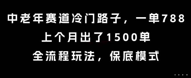 中老年赛道冷门路子，一单788，上个月出了1500单，全流程玩法，保底模式【揭秘】-靠谱项目库
