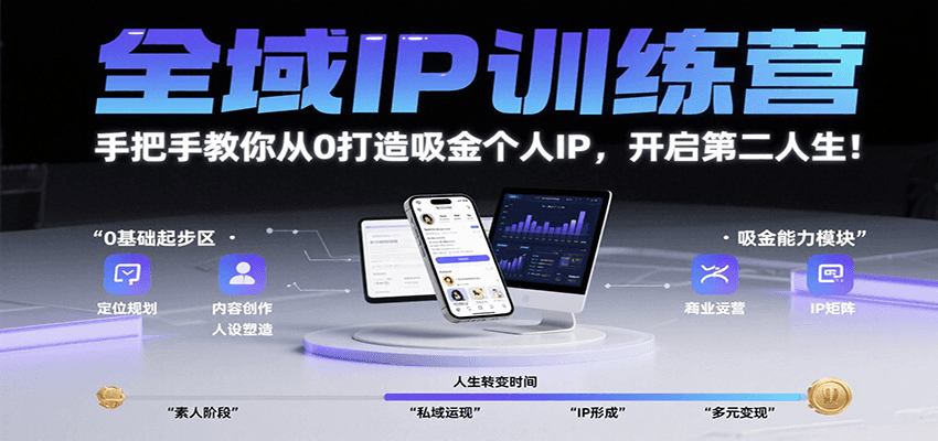 全域IP训练营，手把手教你从0打造吸金个人IP，开启第二人生！-靠谱项目库