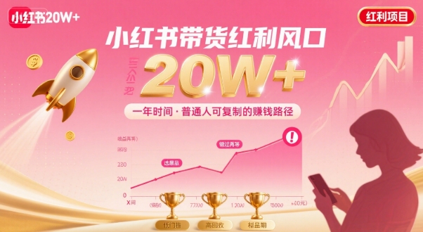 一年时间靠小红书带货项目年入20w+，最不能错的大红利项目-靠谱项目库