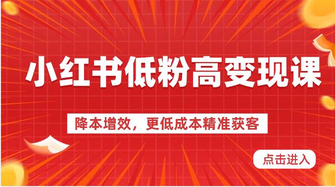 小红书低粉高变现课-降本增效，更低成本精准获客，小红书必爆的流量密码-靠谱项目库