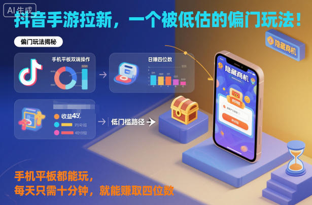 抖音手游拉新,一个被低估的偏门玩法!手机平板都能玩,每天只需十分钟,就能賺取四位数【揭秘】-靠谱项目库