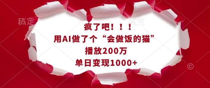 疯了吧!用AI做了个“会做饭的猫”,播放200万,单日变现1k-靠谱项目库