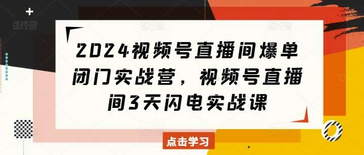2024视频号直播间爆单闭门实战营，视频号直播间3天闪电实战课-靠谱项目库